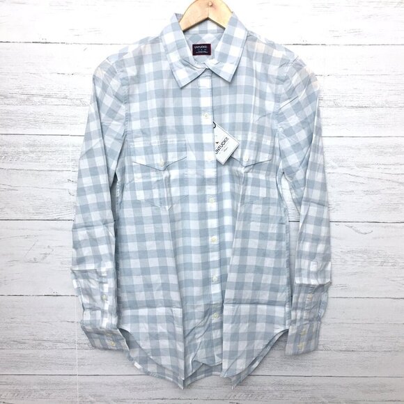 New UNTUCKit Women's Shirt Santa Marzi Blue & White Plaid Button Up size 12 - Picture 7 of 7